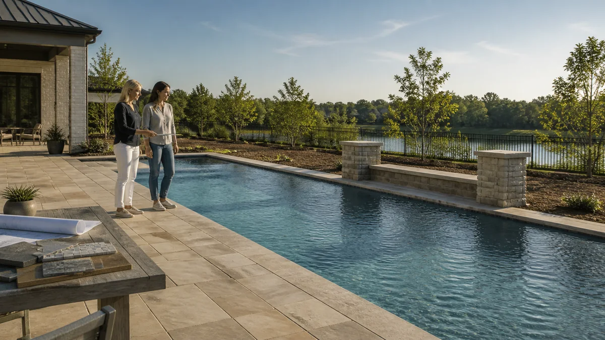 Custom pool design aligned with the home, patio, and landscape